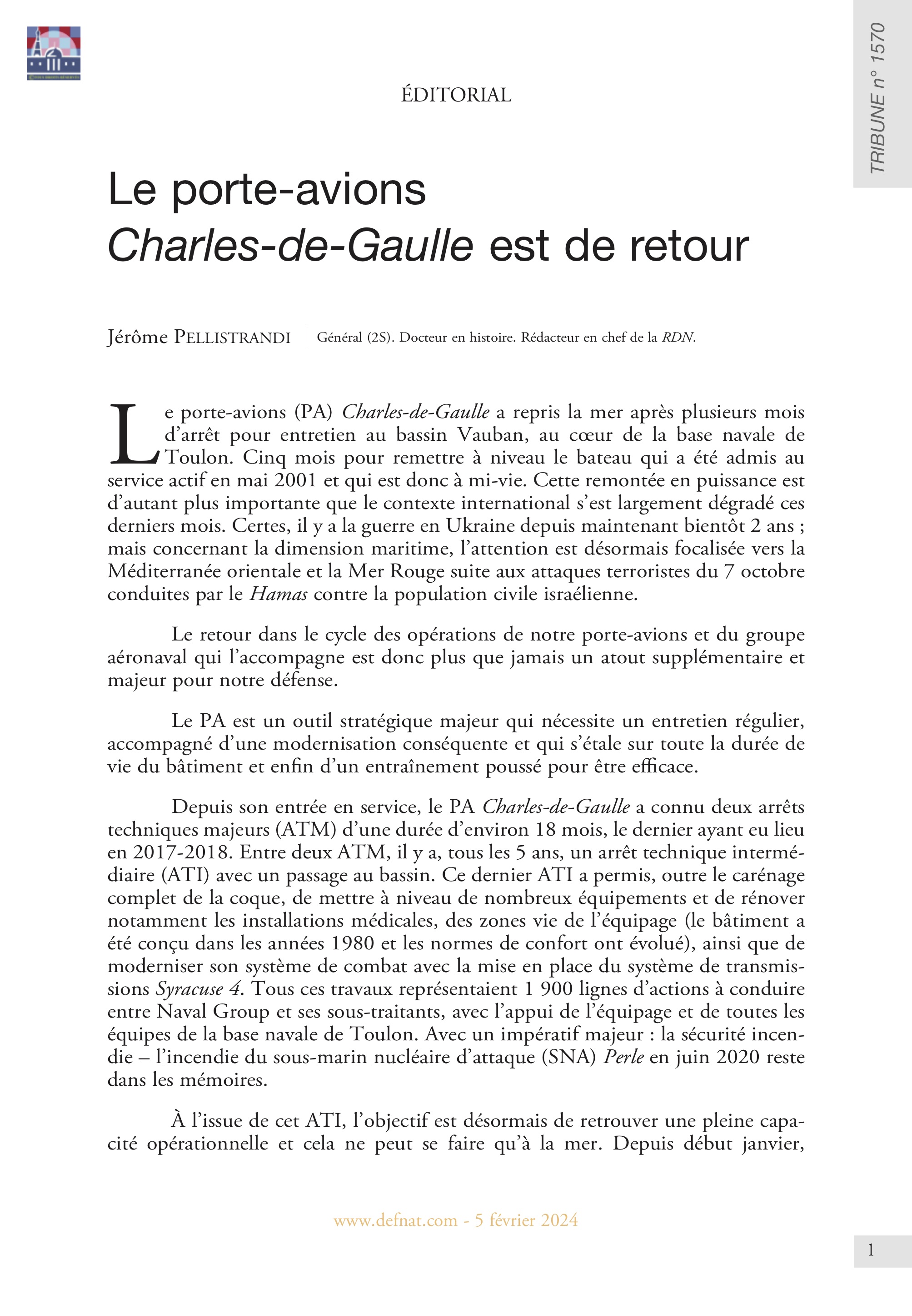 Éditorial – Le porte-avions Charles-de-Gaulle est de retour (T 1570)
